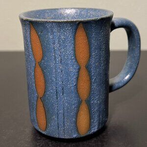 Handcrafted Wheel-Thrown Studio Art Pottery Mug ~ Denim Blue & Rust Design Glaze